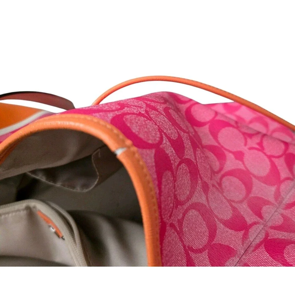 Coach Pink Signature Orange Stripe Large Carryall Handbag Purse F30521